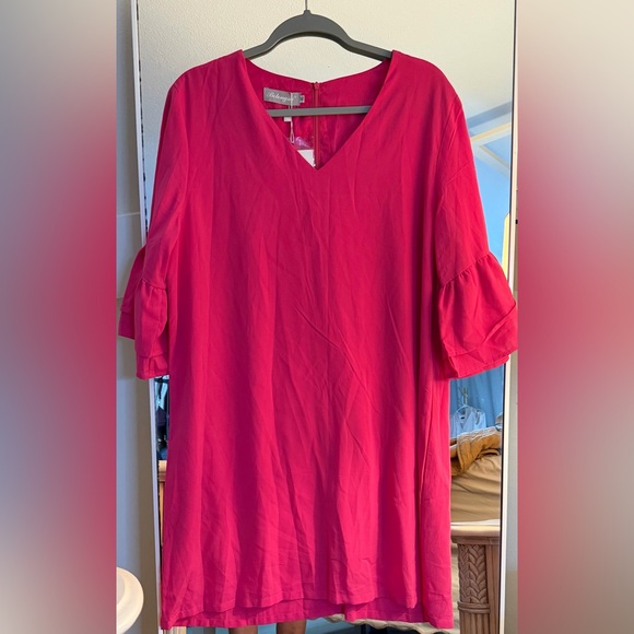 NEW BELONGSCI 3/4 Bell Sleeve Casual V-Neck Shift Dress Mini Dress XL - Picture 4 of 11